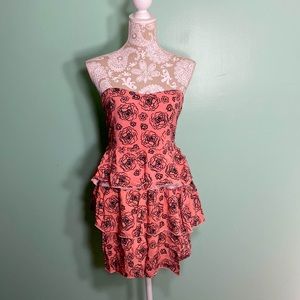 Mini goth strapless peach brown no dress with roses